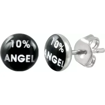 Náušnice Ocelové náušnice, černý kruh s bílým nápisem 10% ANGEL