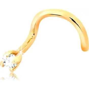 Piercing Zahnutý piercing do nosu ve žlutém 14K zlatě - čirý zářivý diamant, 1,5 mm