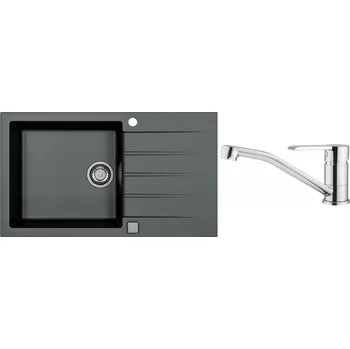 Alveus Set Cadit 40 Granitový dřez s odkapem 860x500 mm + baterie Ruta, černá, SETA22042
