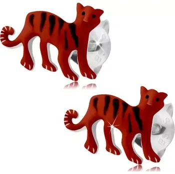 Náušnice Náušnice ze stříbra 925, červený tygr s černými proužky, puzetky