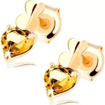 Náušnice ze žlutého 14K zlata se třemi srdci a citrínem