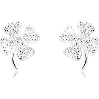 Náušnice Náušnice ze stříbra 925, čtyřlístek pro štěstí zdobený čirými zirkony