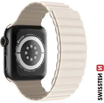 Chytré hodinky Swissten ŘEMÍNEK PRO APPLE WATCH SILIKONOVÝ - MAGNETIC 38 / 40 / 41 mm BÍLÁ / CAPPUCCINO