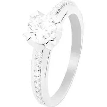 Prsten Prsten ze stříbra 925, čirý zirkon, vyvýšené zirkonové pásy na ramenech - Velikost: 59