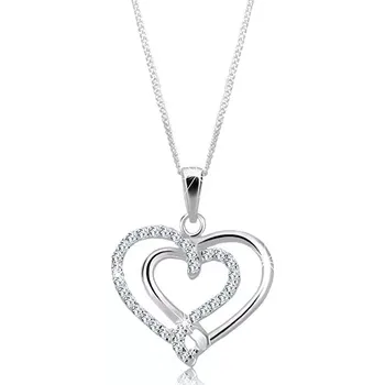 Přívěsek Stříbrný náhrdelník 925 - propletené hladké a zirkonové srdce