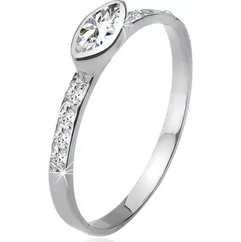 Prsten Zirkonový prsten, kamínková ramena, elipsovitý kamínek, stříbro 925 - Velikost: 51