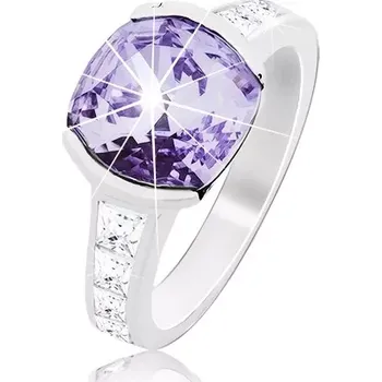 Prsten Prsten ze stříbra 925, blýskavý fialový zirkon, zdobená ramena - Velikost: 57