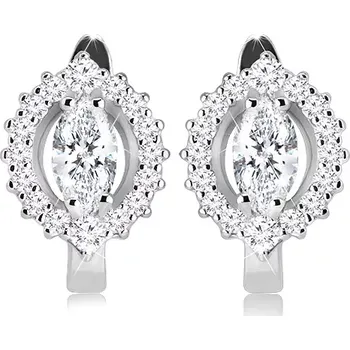 Náušnice Rhodiované náušnice ze stříbra 925, úzké broušené zrnko s čirým obrysem