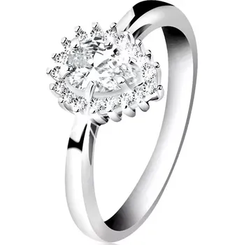 Prsten Rhodiovaný prsten ze stříbra 925, blýskavá kapka z čirých zirkonů - Velikost: 54