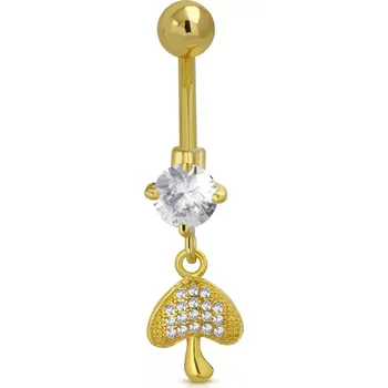 Piercing Ocelový piercing do bříška zlaté barvy - houbička, třpytivé čiré zirkony