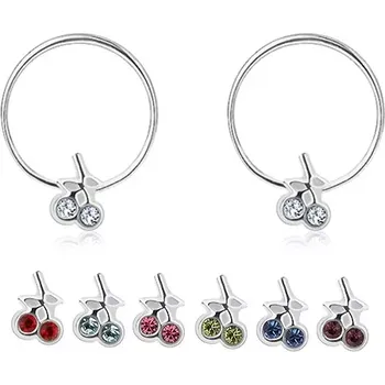 Náušnice Stříbrné náušnice 925 - tenké kruhy s třešničkami z krystalů Swarovski - Barva: Červená