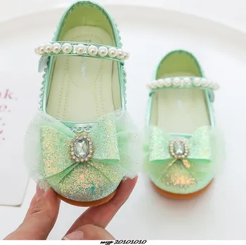Dětská sálová obuv Dívčí balerínky poseté flitry, velkou mašlí a perličkovým pásečkem (vel. 23-36) Barva: zelená, Velikost EUR: 30