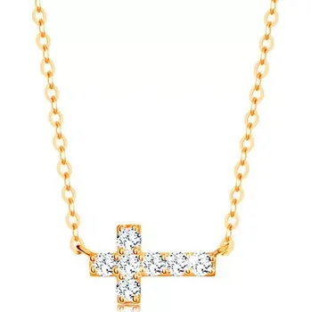 Náhrdelník Náhrdelník ze žlutého 14K zlata - blýskavý zirkonový křížek, lesklý řetízek