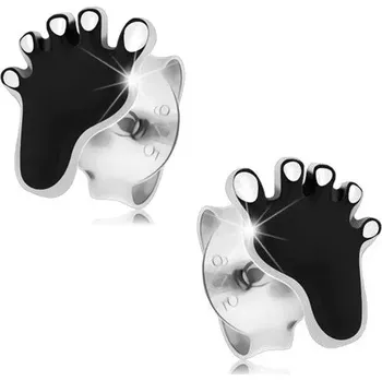 Náušnice Stříbrné náušnice 925, černý otisk chodidla s bílými prsty