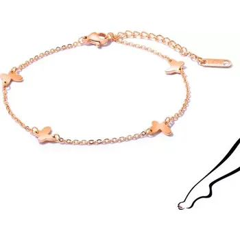 Řetízek Řetízek na kotník nebo zápěstí z oceli 316L - lesklí motýlci, jemný řetízek, měděná barva