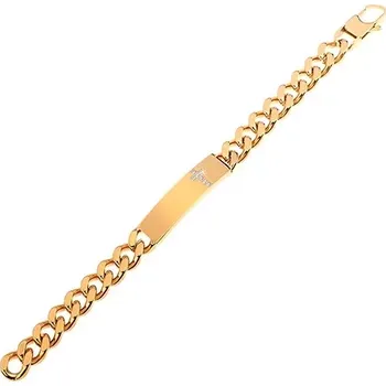 Náramek Ocelový náramek zlaté barvy s čirým zirkonovým křížem na destičce