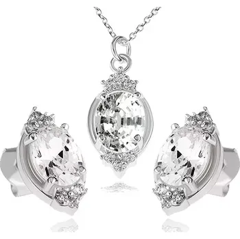 Souprava šperků Stříbrný set 925, náhrdelník a náušnice, čirý zirkonový ovál a lístky