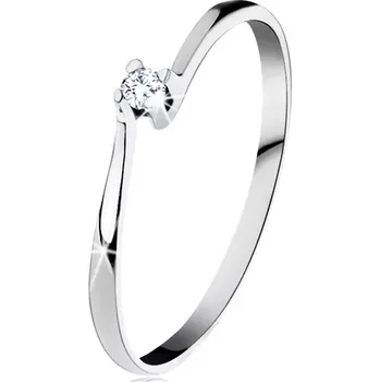 Prsten Prsten z bílého 14K zlata - třpytivý čirý diamant v lesklém kotlíku - Velikost: 52