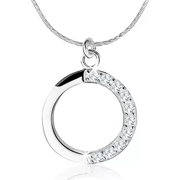 Náhrdelník Stříbrný náhrdelník 925, obrys kruhu, čiré zirkony na jedné polovině