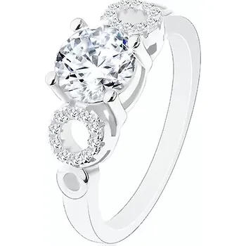 Prsten Prsten ze stříbra 925, kulatý čirý zirkon, blýskavé obrysy kruhů - Velikost: 50