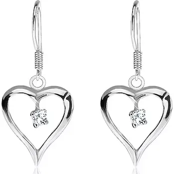 Náušnice Náušnice ze stříbra 925 - visící prodloužené srdce, čirý zirkon uprostřed
