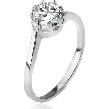 Prsten Stříbrný 925 prsten, čirý okrouhlý zirkon v kotlíku - Velikost: 54