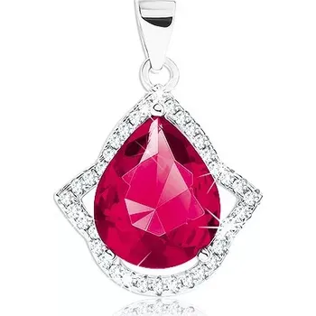 Přívěsek Blýskavý přívěsek, stříbro 925, tmavě růžová kapka, obrys z čirých zirkonů