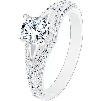 Prsten Prsten ze stříbra 925 - zásnubní, čirý kulatý zirkon, úzký výřez, zářivá ramena - Velikost: 51