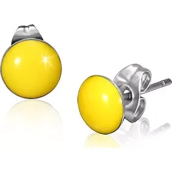 Náušnice Ocelové náušnice se žlutými vypouklými kruhy a puzetkami