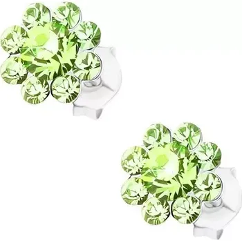 Náušnice Stříbrné 925 náušnice, květ ze světle zelených krystalků Preciosa