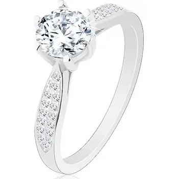 Prsten Zásnubní prsten ze stříbra 925, blýskavý kulatý zirkon, zdobená ramena - Velikost: 55