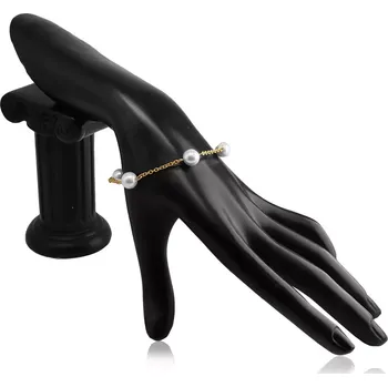 Náramek Ocelový náramek ve zlaté barvě, perleťové kuličky na řetízku