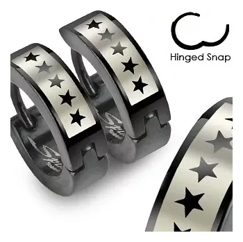 Náušnice Černé náušnice z oceli - motiv hvězdičky