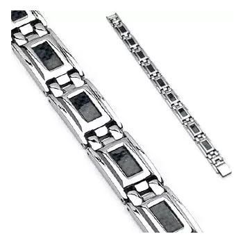 Náramek Ocelový náramek stříbrné barvy s černou šachovnicí