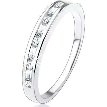 Prsten Zásnubní prsten ze stříbra 925, drobné čiré zirkony vsazené v úzkém výřezu - Velikost: 56