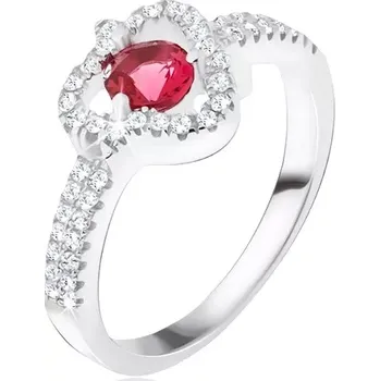 Prsten Prsten ze stříbra 925, červený kamínek, čirý zirkonový trojúhelník - Velikost: 51