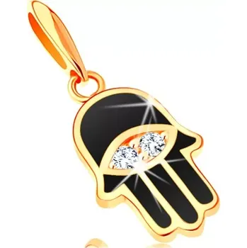 Přívěsek Přívěsek ze žlutého 14K zlata - ruka Fatimy pokrytá černou glazurou, oko