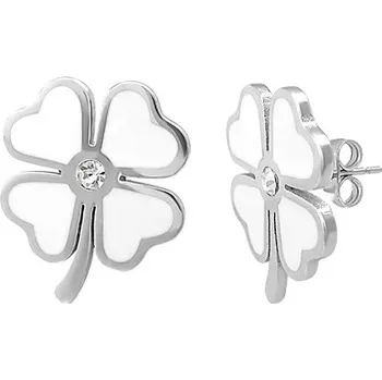 Náušnice Náušnice z oceli 316L, bílý glazovaný čtyřlístek pro štěstí