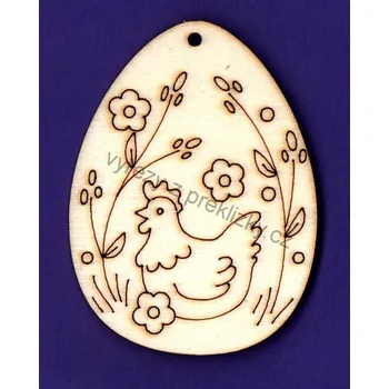 Stavební deska Výřez z překližky, F82, VELIKONOČNÍ VEJCE-SLEPIČKA, 6,5x4,5cm, 1ks