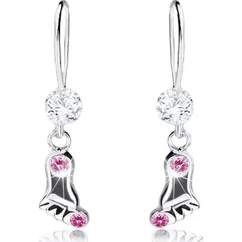 Náušnice Visací náušnice, stříbro 925, lesklá nožka s růžovými krystalky Swarovski