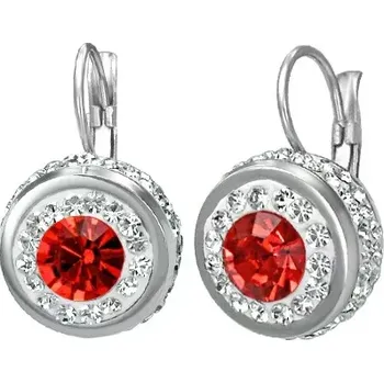 Náušnice Ocelové náušnice s červeným zirkonem a malými zirkonky po obvodu
