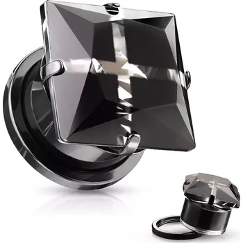Piercing Plug do ucha z 316L oceli - čtvercový zirkon, křížek, lesklý povrch, PVD úprava - Tloušťka : 8 mm