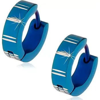 Náušnice Ocelové náušnice s kloubovým zapínáním, modré kroužky se zářezy