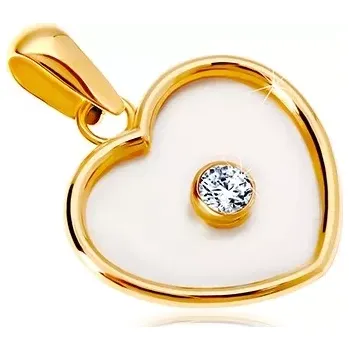 Přívěsek Přívěsek ze žlutého 14K zlata - srdce s perletí a čirým zirkonem uprostřed