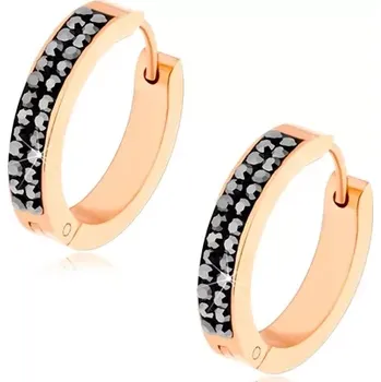 Náušnice Kruhové náušnice z oceli, zlatá barva, linie černých zirkonů