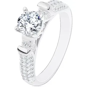 Prsten Zásnubní prsten, stříbro 925, třpytivá ramena s výčnělky, čirý zirkon - Velikost: 50