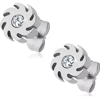 Náušnice Náušnice z oceli 316L, stříbrný odstín, slunce se zatočenými paprsky a zirkonem