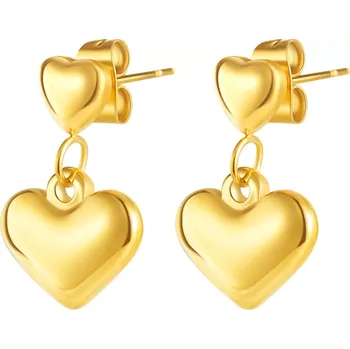 Náušnice Náušnice z oceli 316L - lesklá srdíčka, zlatá barva