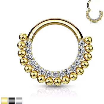 Piercing Piercing do nosu z oceli 316L - půloblouček zdobený drobnými zirkony, lesklé kuličky, 10 mm - Barva: Černá