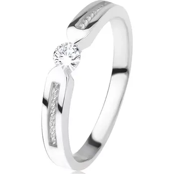 Prsten Lesklý prsten ze stříbra 925, čirý zirkon, dva pásy, spirála - Velikost: 58